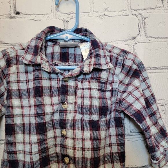 Little Rebels Size 2t Blue Plaid Flannel Casual Button Down Shirt Long Sleeve - Picture 3 of 4
